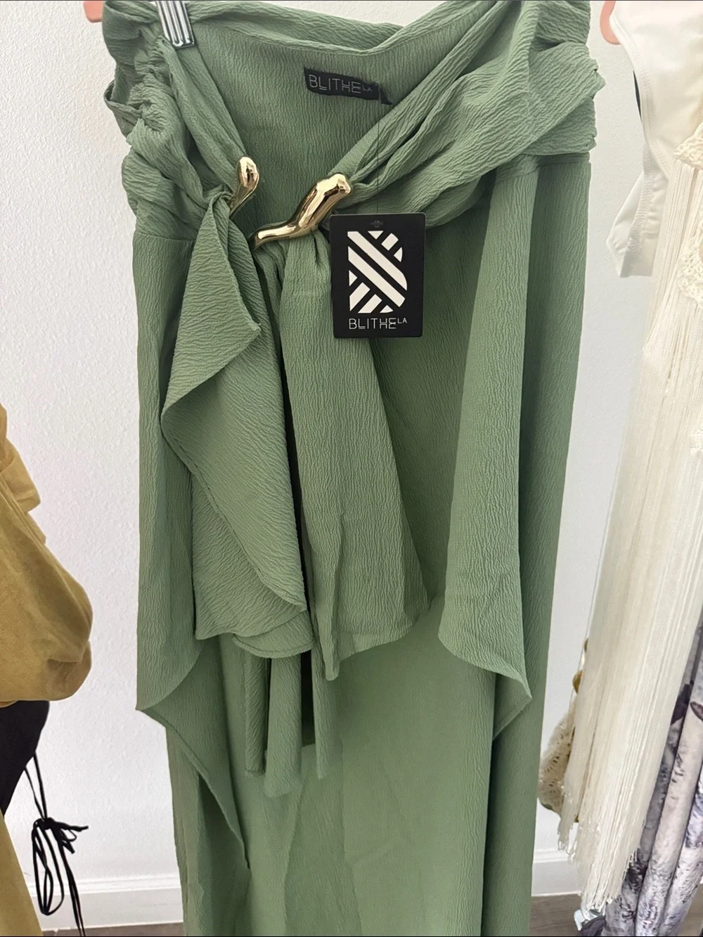 Sage Green Two piece Skirt set with Draped Front